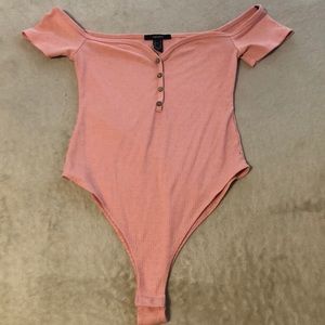 Pink button off the shoulder body suit